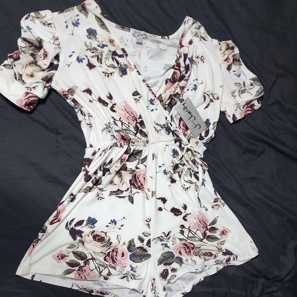 Judy Blue White Floral Wrap Romper - Pink, Green & Blue Bloom